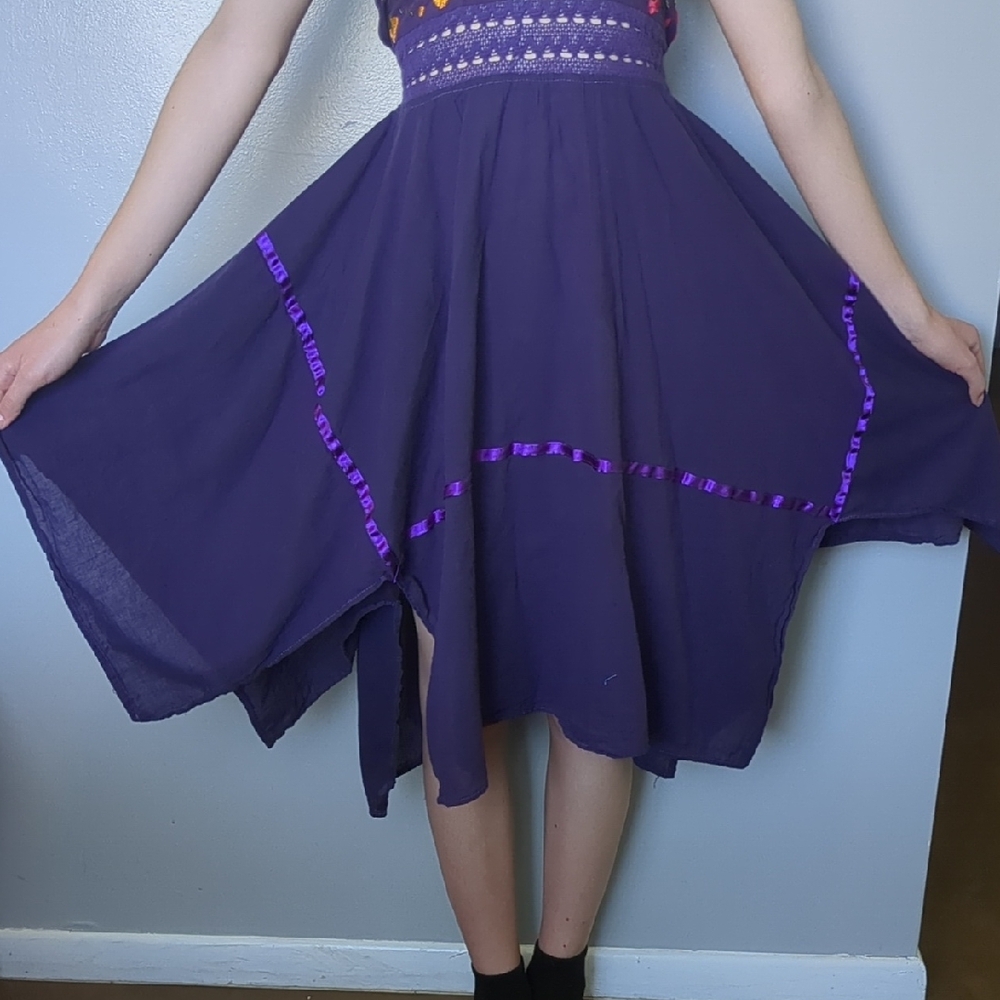 Purple Halter Sundress With Crocheted And Embroidered Details - Picture 3 of 6